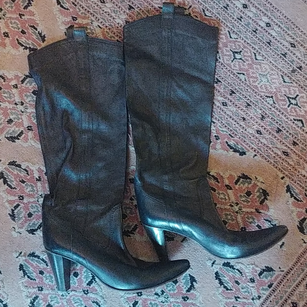 Black leather tall boots